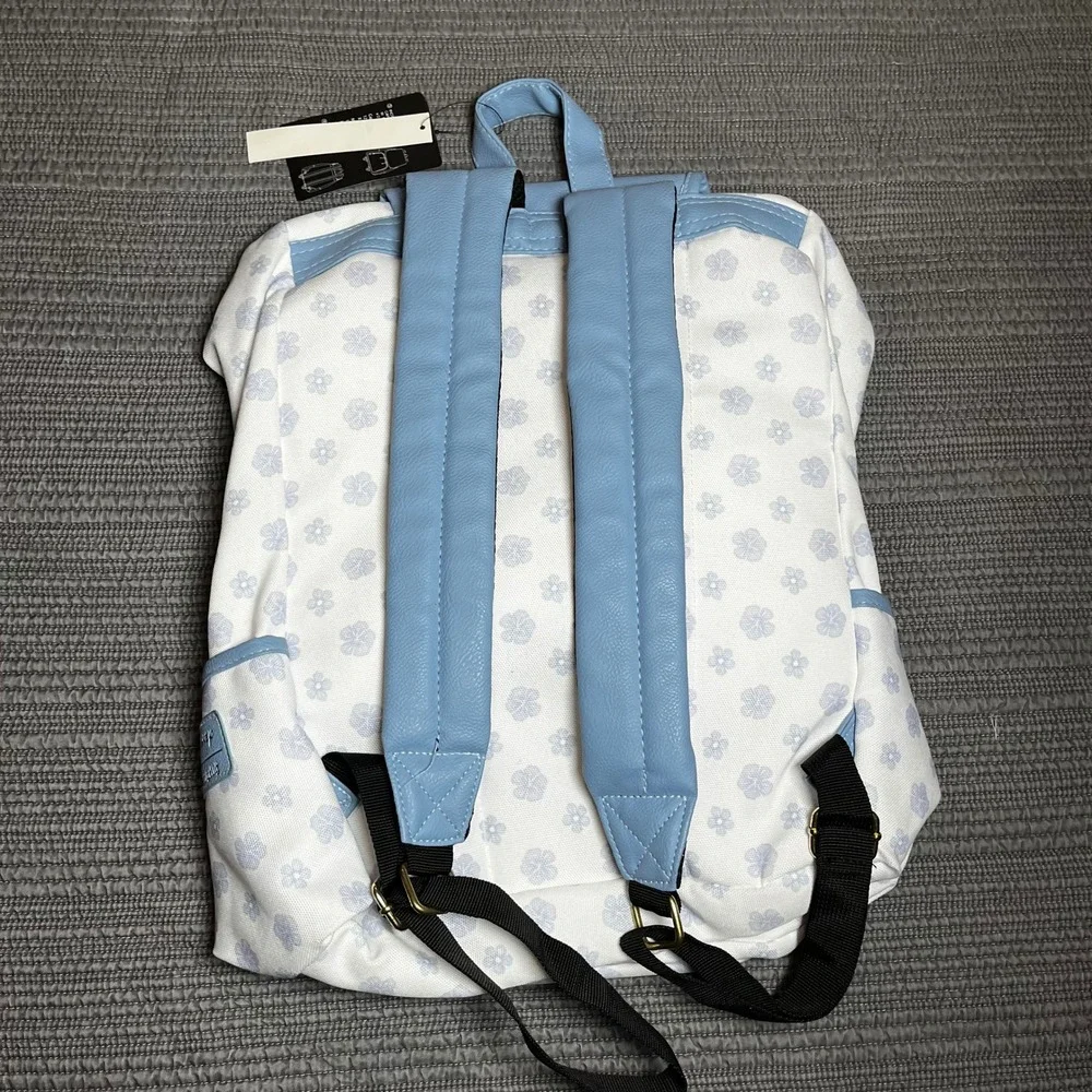 Disney Lilo & Stitch Ohana Means Family Laptop Backpack Blue White Floral NWT